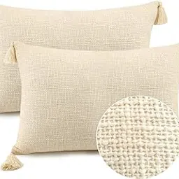 Bird Wing Pure Cotton Classic Decorative Cream Color Textured SLUB Fabric Cotton Boho Style Cushion Covers, with Tassels Size : 12X18 Inch, 30 x 46 CM-picture-66