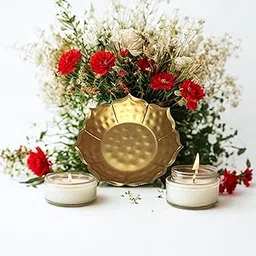 Tivyah Golden Lotus Urli Bowl – 20 cm Handcrafted Metal Decorative Bowl for Home Décor, Floating Flowers & Tealight Candles, Diwali Decoration-picture-28