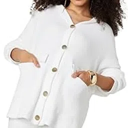 Women's Nylon Blend Casual Cardigan Sweater-image-6
