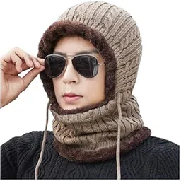 FabNext - Men I Boy's Winter Beanie Monkey Cap Hood with Drawstring Multi Use Woolen Balaclava Neck Warmer Scarf Casual Cap Hat | Freesize-picture-26