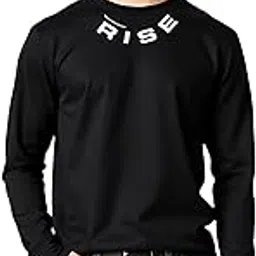 urgear Men's Casual Stylished Full-Sleeve Rise Printed Cotton Blended Crew Neck Black T-Shirt-picture-11
