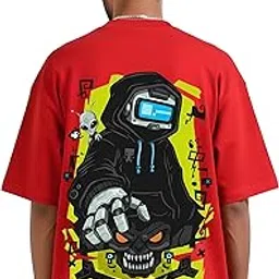 inkrypt london INKRYPT Gaming T-Shirt, Red Cotton Short Sleeve, Hooded Skull Gamer Design with Alien Graphics-picture-50