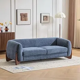 LEGACY OF COMFORT Amala 80" Upholstered 3 Seater Sofa Three Seater Sofa with Wooden Legs for Living Room Hotels & Offices (Blue)-image-32