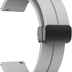 20MM Silicone Strap with Folding Magnetic Lock, Compatible with Amazfit GTS 2 Mini, Bip/Pro/Lite, GTR, Samsung Galaxy Watch 4/5, Grey image 1