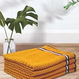 Popcorn Textured Solid Cotton Hand Towel Yellow 35x55 cm Set of 4 image 1