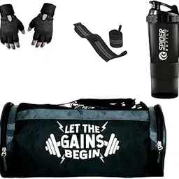hang it Gym Bag Combo for Men With Shoe Compartment, Bottle, Wristband, Gloves - Fitness Kit for Men and Women (Black)-picture-49