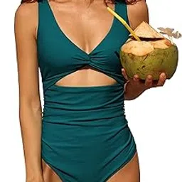 charmo Womens One Piece Swimsuit Ruched Tummy Control High Cut Backless V Neck Bathing Suits Swimwear-picture-40