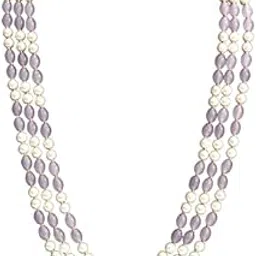 AAMRAPALI Triple-Strand Pearl and Turquoise Beaded Necklace, White and MixColors, Gold-Tone Clasp - Yellow::White-image-4