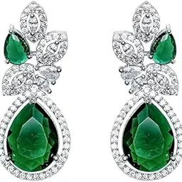 gemron jewel Rhodium-Plated Glittering Cubic Zirconia Drop Earrings for Girls and Women (Pack Of 1)-picture-37