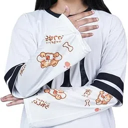 Flower Printed Ice Silk Sleeve, UV Protection Sun Long Loose Arm Sleeves, Thin Cooling Sleeve with Thumb Hole for Women (Color : Brown, Size : One Size)-image-3