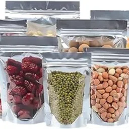VELEXE Silver & Transparent Zip Lock Storage Stand Up Pouches | Sample Kit | Piece of Each Size | 50 Grams | 150 Grams | 400 Grams | 750 Grams | 500 Grams | 1 KG-picture-58