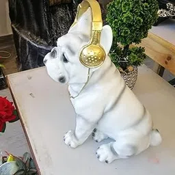 French Bulldog with Head Phone Figurine Animal Sculpture Table Decoration for Home OfficeKitchen,Bedroom, Office, Gifts Item, Table Decoration showpiece for Home Dcor-image-3