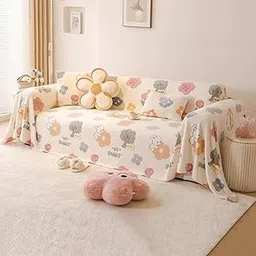 HOKIPO Soft and Cozy Fully Covered Sofa Cover Blanket Throw for All Sofa Types, Milk Velvet Plush- Bunny Rabbit, 3 Seater (NEW-AR-5213-D1)-picture-28