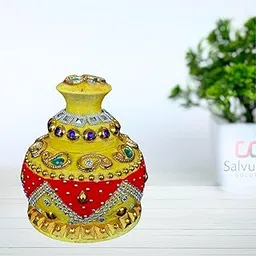 Salvus APP SOLUTIONS Elevate Rituals with Our Velvet Work Wooden Sindoor Box/Sindoor dibbi - A Luxurious Blend of Tradition and Elegance for Women (Yellow_3x3.5 Inch) image 1
