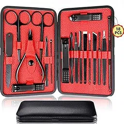 Manicure Set Pedicure Kit Nail Clippers Set 18 in 1 High Precision Stainless Steel Cutter File Sharp Scissors for Men & Women Fingernails&Toenails Vibrissac Scissors with Portable Stylish Case (Red_1)-picture-51