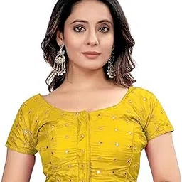 pujia mills Women's Silk Foil Mirror Short Sleeve Readymade Fancy Blouse-picture-17