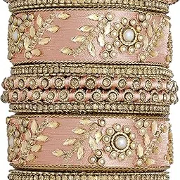 peora Silk Thread Matching Floral Bangle Set Bridal Chuda Chura Jewellery for Women Girls - 2.8 inch-picture-14