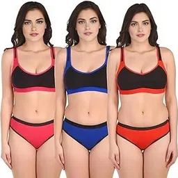 first glance Non Padded Sports Bra Panty Set | Stretchable Gym Innerwear | Workout Bra and Panty for Women-picture-29
