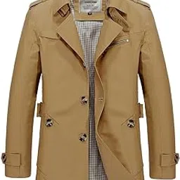 david.ann Men's Standard Length Polyester Cotton Windbreaker Notch Lapel Single Breasted Coat-picture-15
