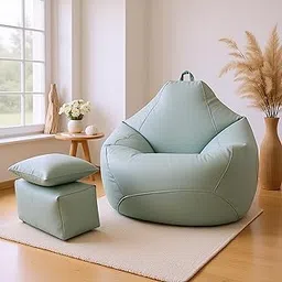 5XL Premium Leatherette Bean Bag Chair with Footrest & Cushion | Jumbo Bean Bag Sofa for Adults & Kids | Easy to Carry Handle, (6 Months Warranty) Color- (Pastel Green, with Footrest)-picture-32