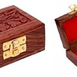 Wooden Storage Box Mini Small Size Organizer For Ear Rings/Rings and Nose Pins Storage Box Pouch Bag, Brown With Carving Design-picture-38