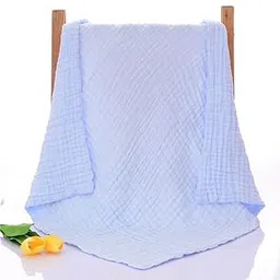heartbury 100% Organic Cotton 6 Layer Ultra-Soft Muslin Blanket for Baby, Bath Towel for New Born Baby - 110X110 cm - (0-3 Years) (100 * 110Solid Blue) image 1