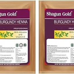 SHAGUNGOLD Burgundy Henna Hair Color Powder Enriched with Aloevera & Vitamin E for Smooth & Silky Hair Texture (100g x 2)-image-1