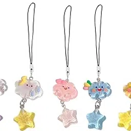 fianoeir 5Pcs Phone Charms for Girls, Cute Keychain for Girls, Bag Charms, Cloud Keychain Set, Aesthetic Keychains for Backpacks, Bags, and Cars, Gift for Friends, Pink, Blue, White, Yellow, Purple image 1