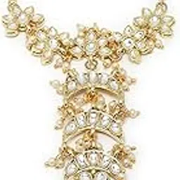 karatcart Gold Plated Pearl and Moon Shape Kundan Hathphool for Women image 1