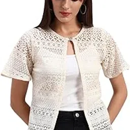 Women’s Lace Cotton Shrug | 100% Cotton | 3/4 Sleeve Casual Jacket Style-image-68