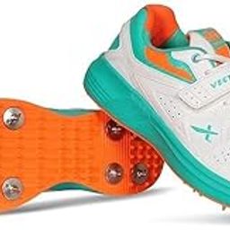 Vector X CKT- 200 Full Spike Cricket Shoes for Men PU Material Breathable Mesh Professional Field and Track Shoes (White-Blue-Orange, Size-7)-picture-1