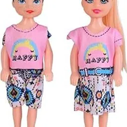 GUDIYA WALE Brother & Sister Dolls Set for Gilr's in 5 Inches Dolls PVC Non-Toxic Material and Moveable Arms & Legs Doll Toy for Girls (Assorted Dress Design) Multicolor (2pc)-picture-39