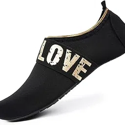 watelves Womens and Mens Kids Water Shoes Barefoot Quick-Dry Aqua Socks for Beach Swim Surf Yoga Exercise (Gold Love/Black, S)-picture-29