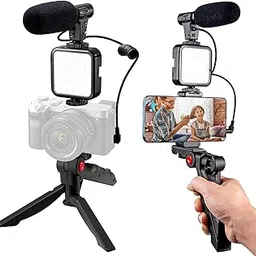 IC Plus Vlogging Kit 6 in 1 for iPhone, Android (with Tripod), Mini LED + Cardioid Microphone + Phone Clip + Tripod for Live Broadcasting, Video Calling, Vlogging, YouTube, Instagram-picture-25