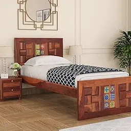 NEW LOOK FURNITURE Solid Sheesham Wood Single Bed Cot Without Storage |Wooden Single Size Bed for Bedroom | Multipurpose Storage Duble Cot|Teak Finish-7-picture-17