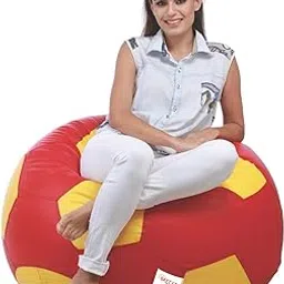 Sattva XXXL Football Bean Bag Filled with Beans | Faux Leather Bean Bag Chair for Adults & Kids | Pre-Filled Comfortable Seating for Home, Bedroom, Living Room, Office – Red & Yellow-image-5