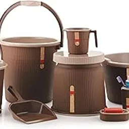 Nabhya Newton 11Piece Complete Plastic Bathroom Essential Set for Home, Kitchen & Bathroom Includes 20L Bucket, 18 L Tub, Big Stool, Dustbin, and More (Pack of 11) (Brown)-image-27