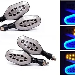 Auto Hub LED Running Light DRL Bike Turn Signal Indicator Lamp Universal for Motorbikes - Pack of 4/Yellow-Blue-image-14