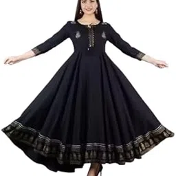 Shree RADHEY Creation Women's Rayon Embroidered Anarkali Dress |Gown for Women|Flared Kurta for Women I Dress for Women image 1