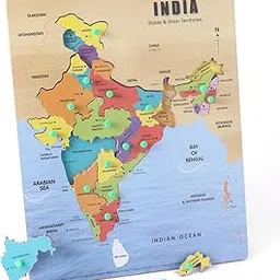 Wooden India Map Puzzle for Kids – 24 Pieces Educational Geography Learning Toy with States & Capitals, Pegged Board Puzzle for Children, Montessori Cognitive Development Game-picture-22