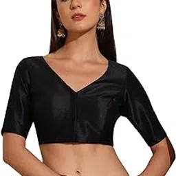 Women's Cotton Silk Stretchable (Smocked) Readymade Elbow Length Sleeves Saree Blouse-image-12