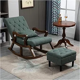 CRAFTCITY Tufted Rocking Chair and Ottoman Set, Upholstered with Walnut Wood Frame, Traditional Style (Swed Green)-picture-24