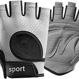 SHOPORA® Half Fingers Gloves Sport Workout Gloves for Strength Training Birthday Gift M Light Gray | Mens Accessories | Gloves & Mittens-image-11