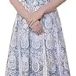 Womens' Cotton Sleeveless Blue Mandala Printed Maxi Dresses-image-42