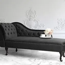 WOOD MART STORE - Velvet Chesterfield Chaise Lounge Couch, Button Tufted Couch for Your Loving Space (Black)-picture-26