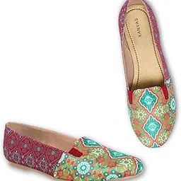 kanvas Printed Loafers for Women - Comfortable Casual Slip On Shoes - Stylish Fashion Moccasins for Casual Lightweight - Mughal Art Designed Footwear-picture-42