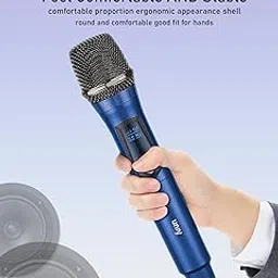 UNIY® UY14 vhf Wireless Mic with Inbult Rechargable(2500mAh)battery| 50-80 meter distance |Frequency:100Hz-20kHz |64db |LED Display|AntiCross Talk| Ideal for Stage Wedding&Conference(Blue)ABS Plastic-picture-30
