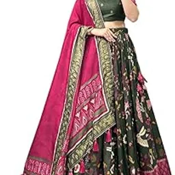 radhvi biz Woman Soft Dola Silk Bandhani Foil Print Lehenga Choli Set (GREEN)-picture-42