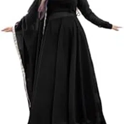 Anarkali Gown & Plazoo with Dupatta Set, Designer Lehenga Choli Set with Silver Border, Long Sleeve Crop Top and Dupatta-picture-11