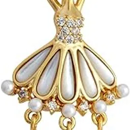 kushal's Fashion Jewellery Pearl Gold Polished Copper Trendy Zircon Saree Brooch, Best for Bridal Wear & Special Occasion - 449579-picture-17